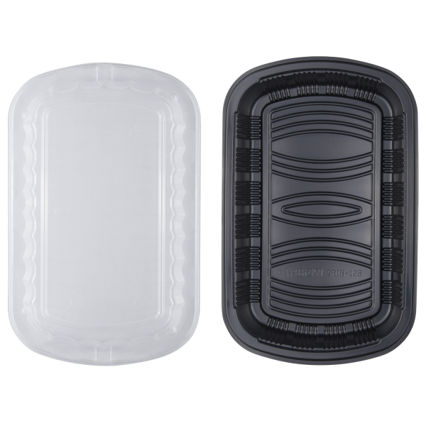 Retail Rib Container 22 oz. Half Slab Rib Container, Black Bottom and Clear Lid – Imperi