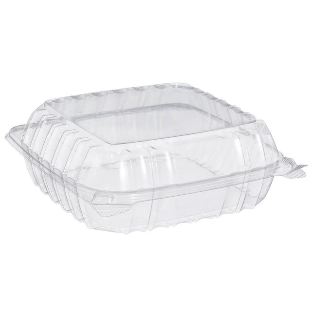 Clear 1-Compartment Hinged Container, 8 5/16"x8 5/16"x3" – clear, 3 compartment, hinged container - Image 1