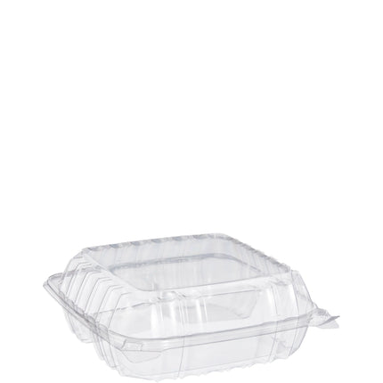 Clear 3-Compartment Hinged Container, 8 5/16"x8 5/16"x3" – clear, 3 compartment, hinged container - Image 1