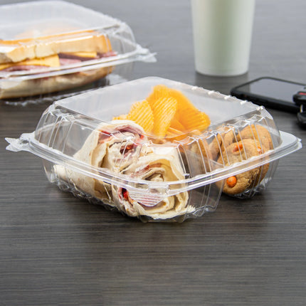 Clear 3-Compartment Hinged Container, 8 5/16"x8 5/16"x3" – clear, 3 compartment, hinged container - Image 3
