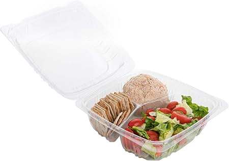 Clear 3-Compartment Hinged Container, 8 5/16"x8 5/16"x3" – clear, 3 compartment, hinged container - Image 2