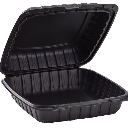 9" x 9" MFPP Hinged Container, Vented, Black – black - Image 1