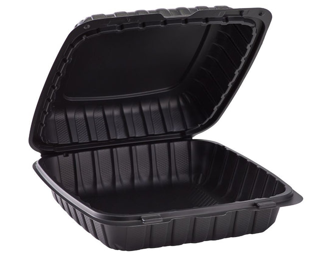 9" x 9" MFPP Hinged Container, Vented, Black – black - Image 1