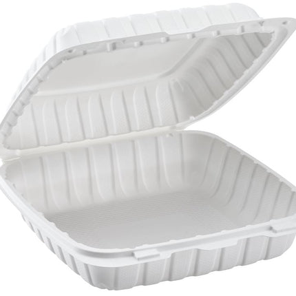 9" x 9" MFPP Hinged Container, Vented, White - Image 1