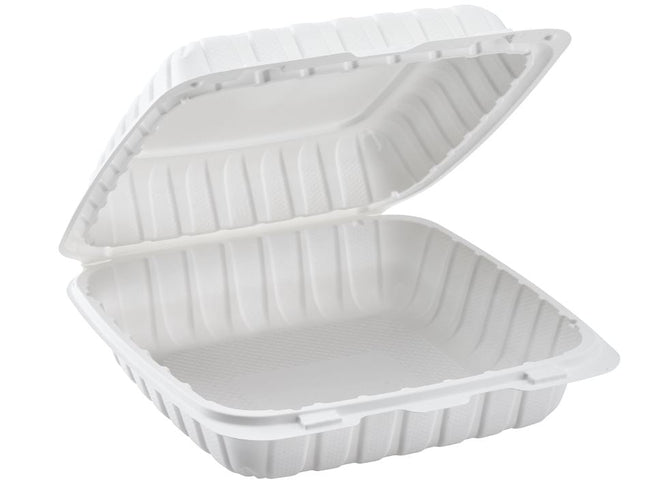 9" x 9" MFPP Hinged Container, Vented, White - Image 1