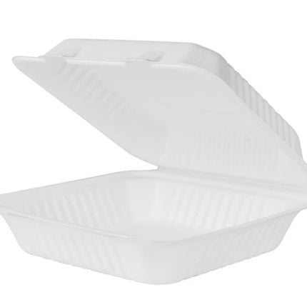 8" x 8" Fiber Hinged Container, PFAs Free, Natural, Compostable – white - Image 3