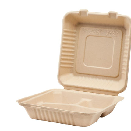 8" x 8" Fiber Hinged Container, PFAs Free, Natural, Compostable – white - Image 5