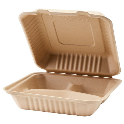 8" x 8" Fiber Hinged Container, PFAs Free, Natural, Compostable – white - Image 4