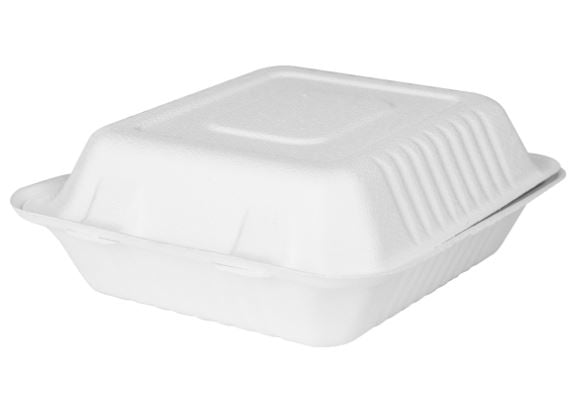 9" x 9" Fiber Hinged Container, PFAs Free, Natural, Compostable – white - Image 2