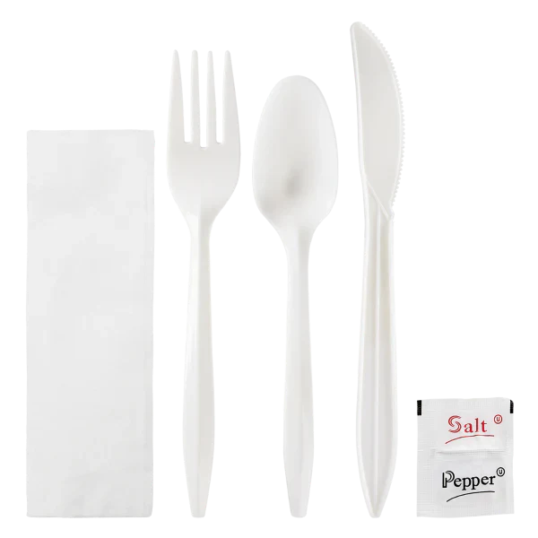 Cutlery Kit, 6 Piece, PP, Wrapped – white - Image 1