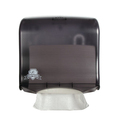 Imperi black smoke multifold paper towel dispenser wall mounted for commercial restrooms and foodservice facilities. - Image 1